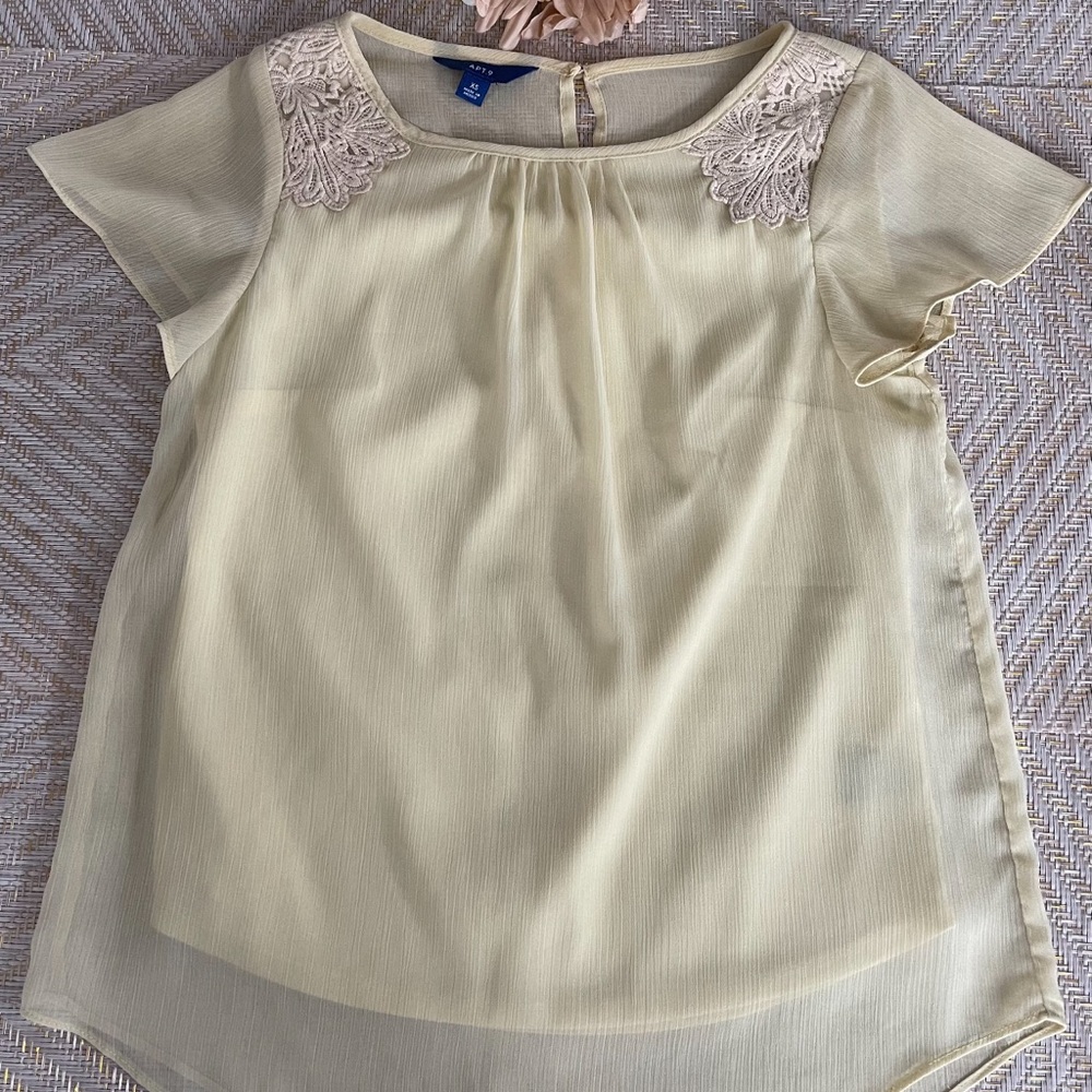 Apt. 9 Flutter Sleeve Crochet Trim Top - image 2